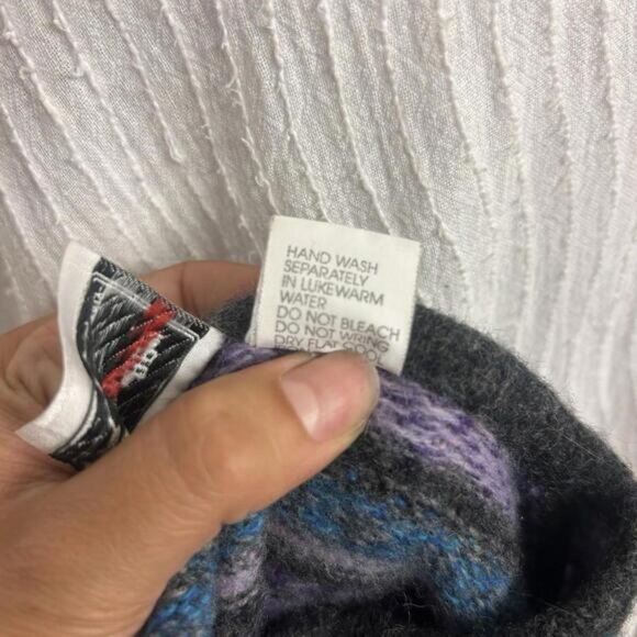 Vintage Maglia Donna Wool Blend Sweater L Italy Gray Purple Blue Striped Boho - Picture 7 of 8